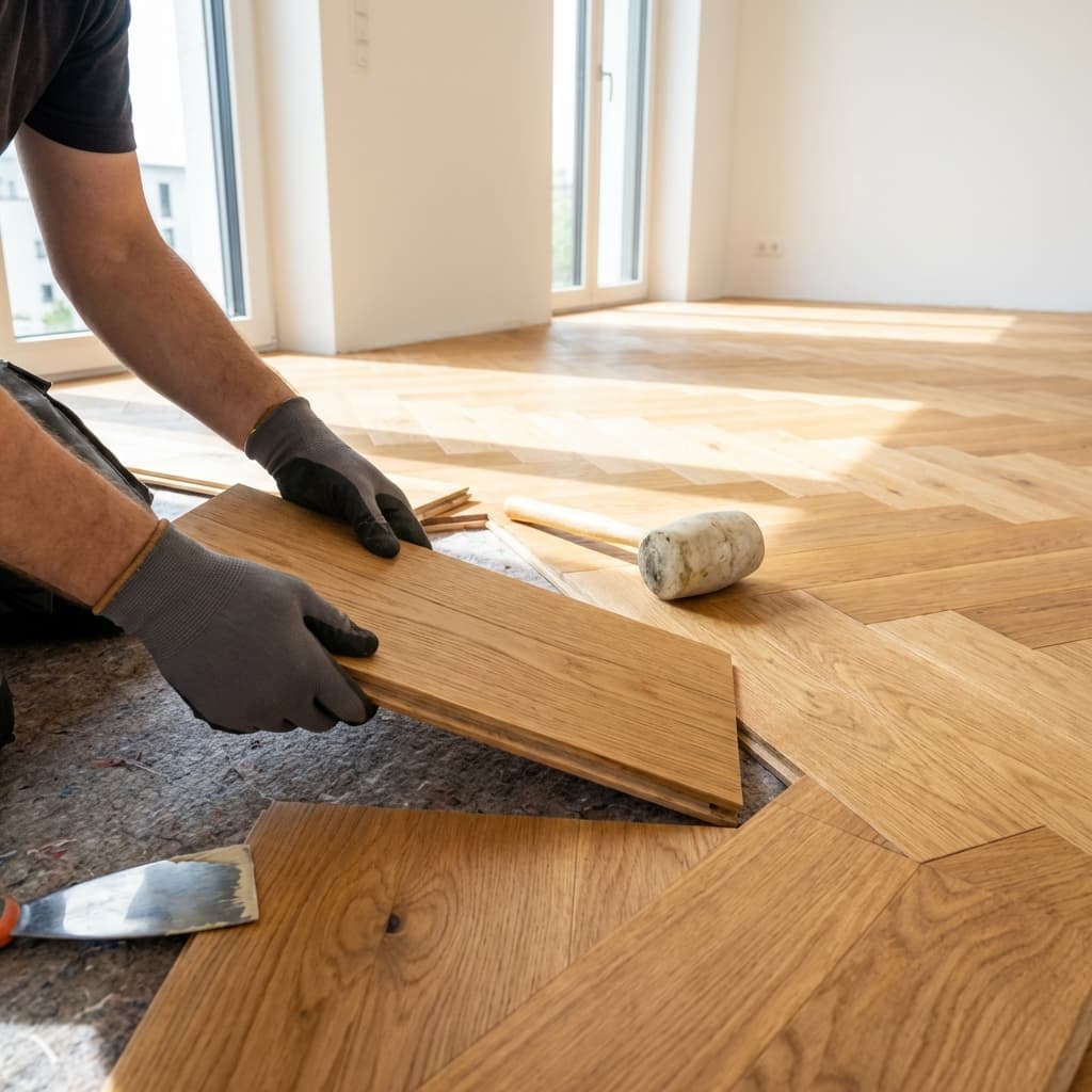 Pose de parquet stratifié par un professionnel